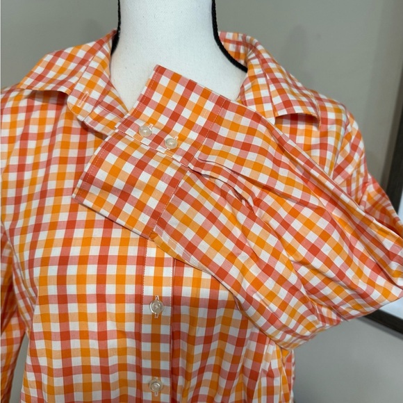 Lands End Women’s No Iron Orange/Red Button Up Blouse - Picture 2 of 5